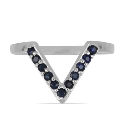 STERLING SILVER REAL BLUE SAPPHIRE GEMSTONE RING 
